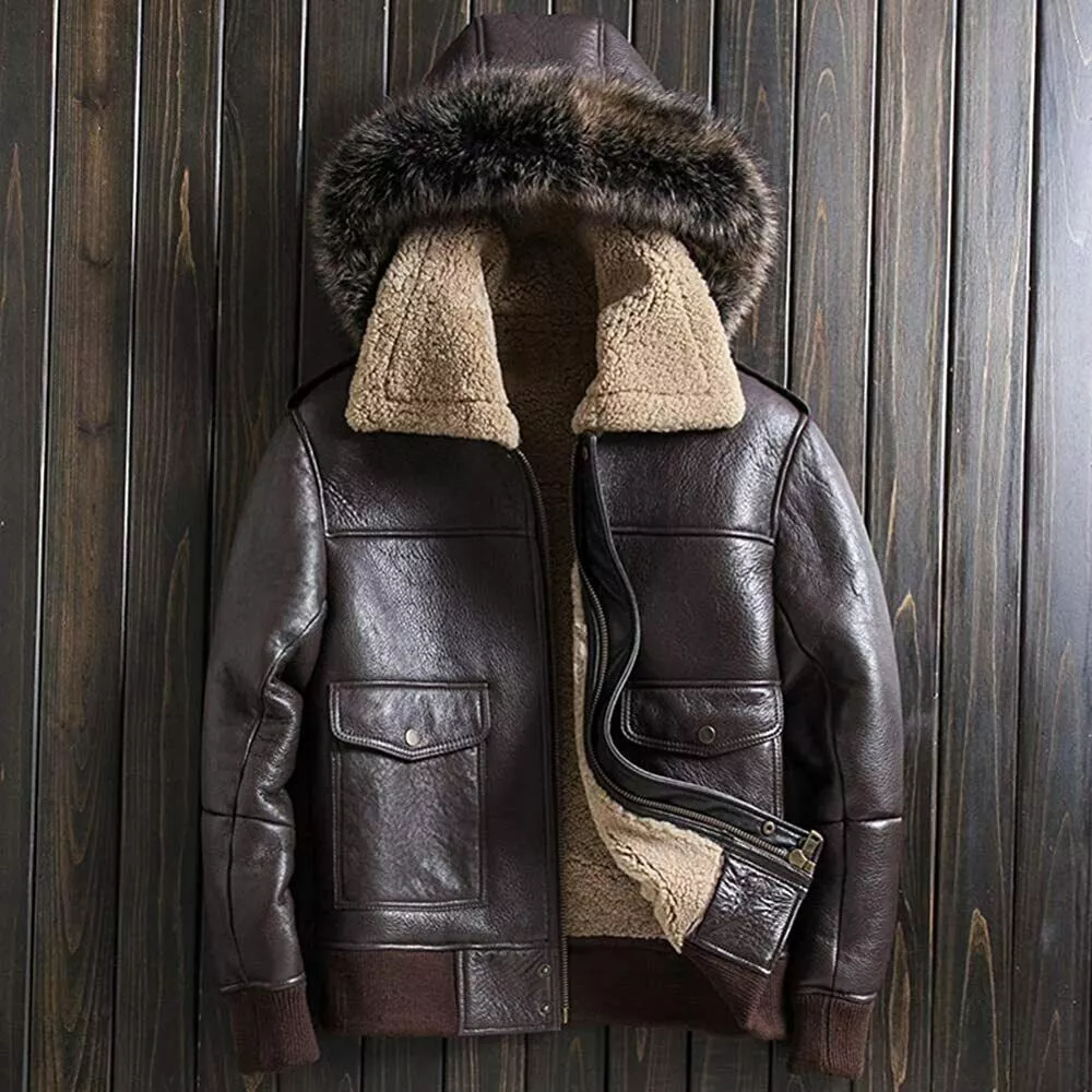 Men's RAF Aviator Pilot Flying Bomber Shearling Fur brown Real Leather Jacket - Image 4