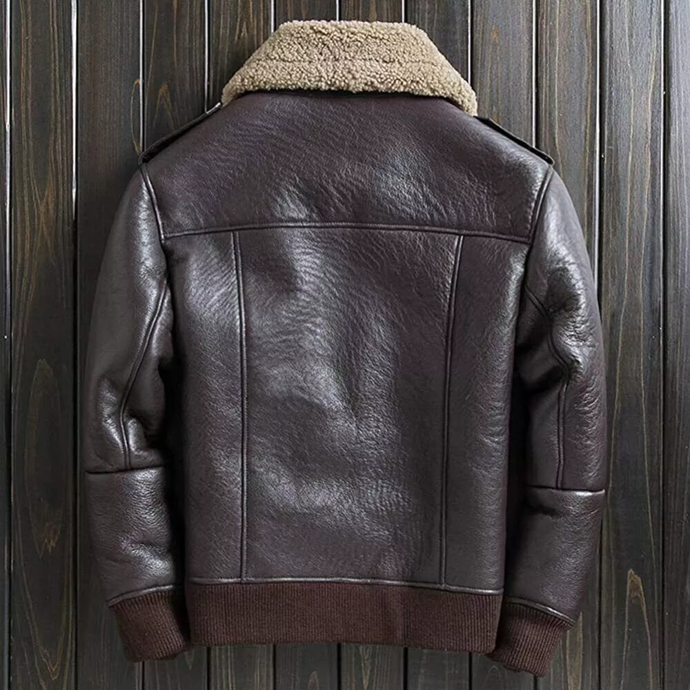 Men's RAF Aviator Pilot Flying Bomber Shearling Fur brown Real Leather Jacket - Image 3