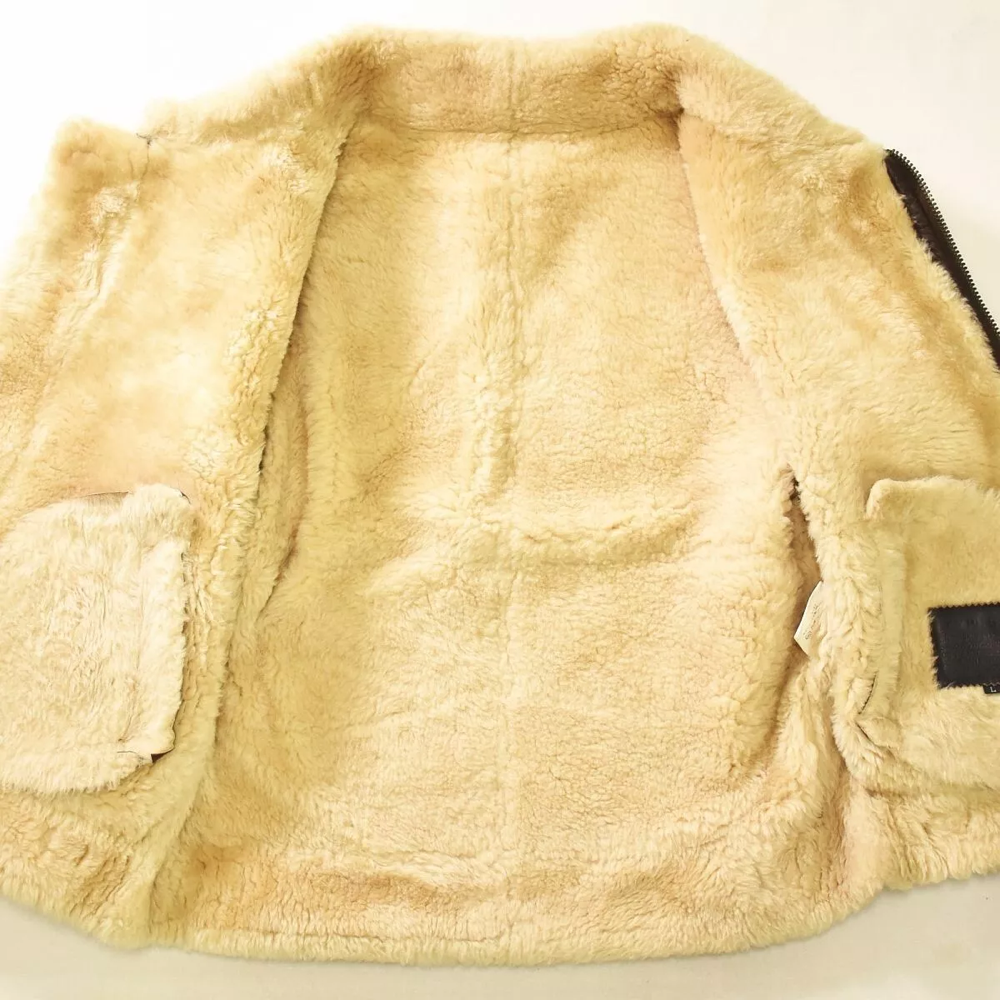 Shearling Leather Flight Bomber Jacket Sheepskin Size L Brown Vintage - Image 5