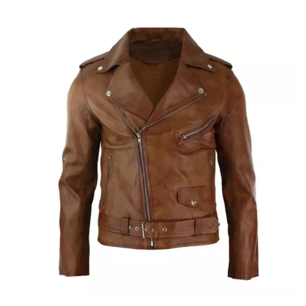 Men's Biker Brown Vintage Motorcycle Distressed Cafe Racer Leather Jacket