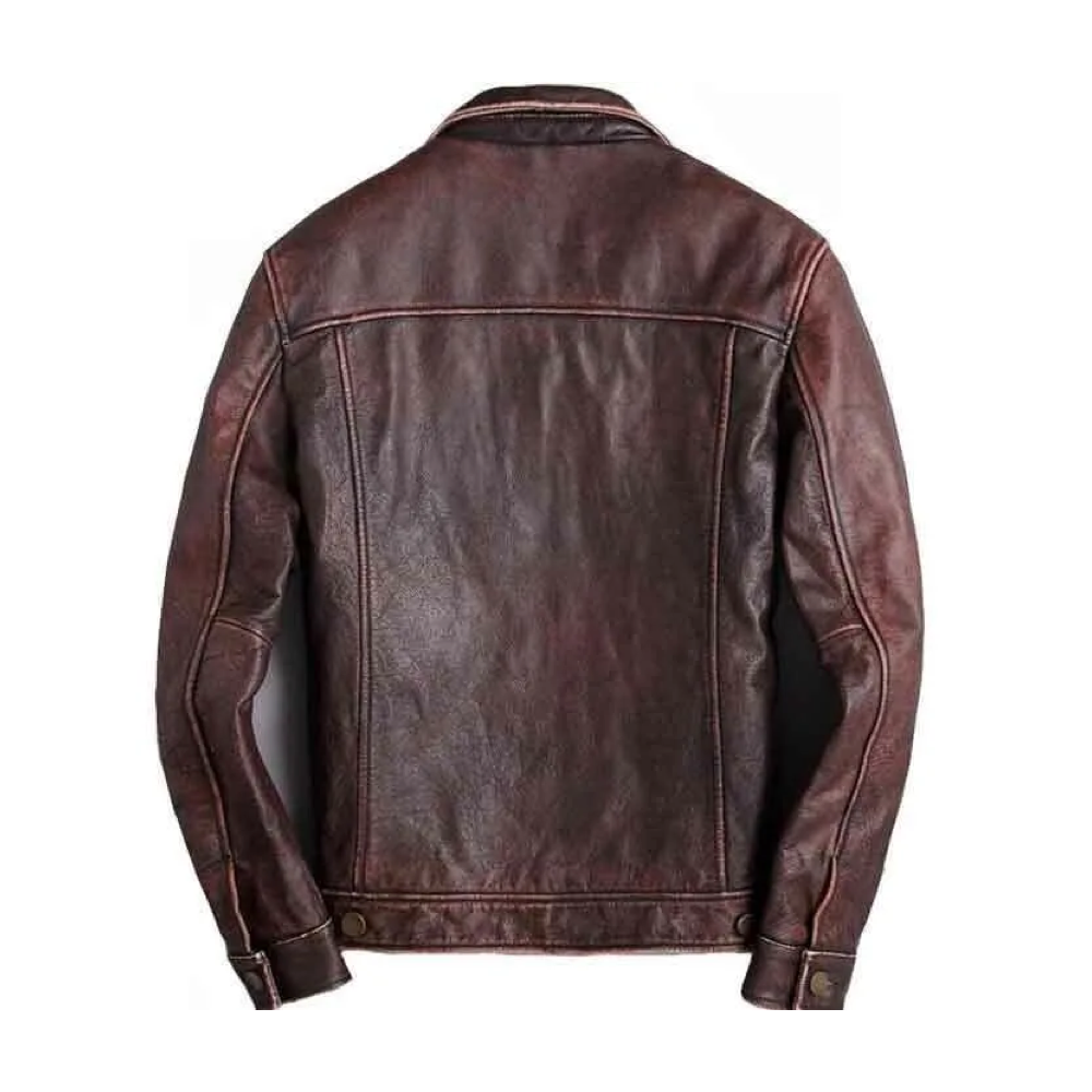 Mens Trucker Brown Real Genuine Leather Biker Cafe Racer vintage Jacket - Image 2