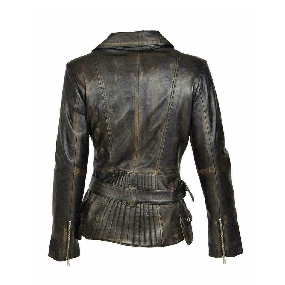 New Women's Black Slim Fit Biker Style Moto Real Lambskin Leather Jacket - Image 2
