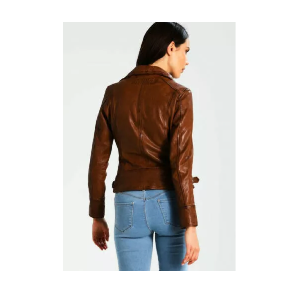 Womens Latest Cafe Racer Distressed Brown Vintage Moto Biker Real Leather Jacket - Image 2
