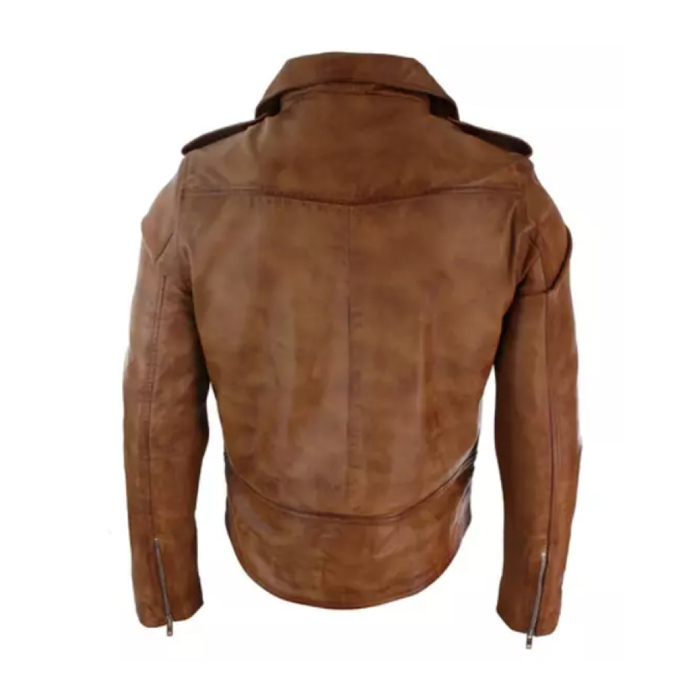 Men's Biker Brown Vintage Motorcycle Distressed Cafe Racer Leather Jacket - Image 2