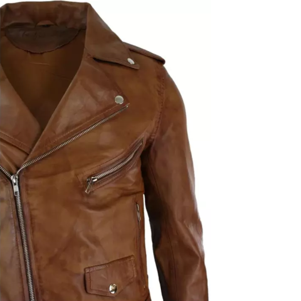 Men's Biker Brown Vintage Motorcycle Distressed Cafe Racer Leather Jacket - Image 3