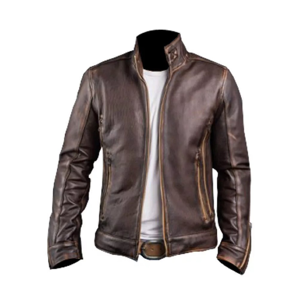 Men's Biker Cafe Racer Vintage Motorcycle Distressed Brown Leather Jacket*
