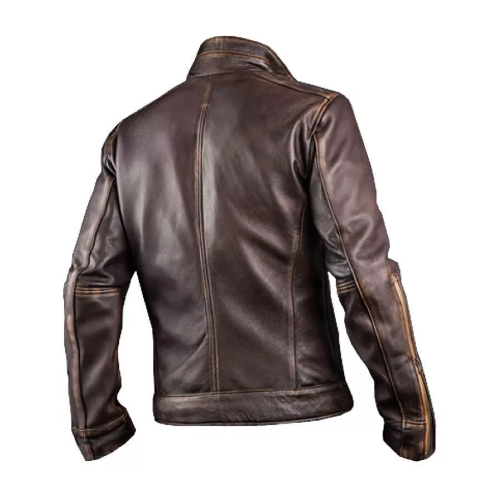 Men's Biker Cafe Racer Vintage Motorcycle Distressed Brown Leather Jacket* - Image 3