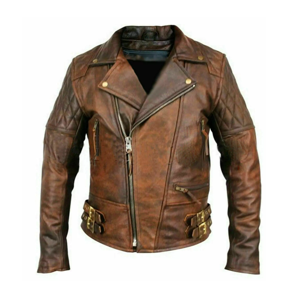 Men's Biker Motorcycle Vintage Distressed Brown Real Leather Jacket*