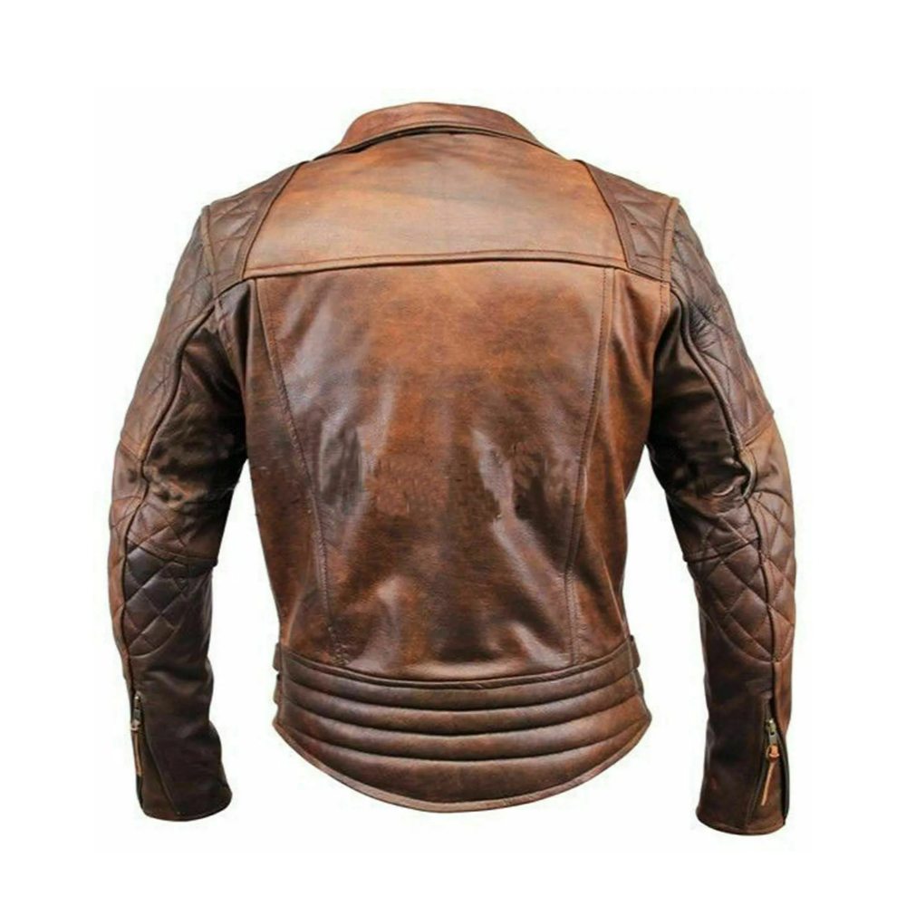 Men's Biker Motorcycle Vintage Distressed Brown Real Leather Jacket* - Image 2