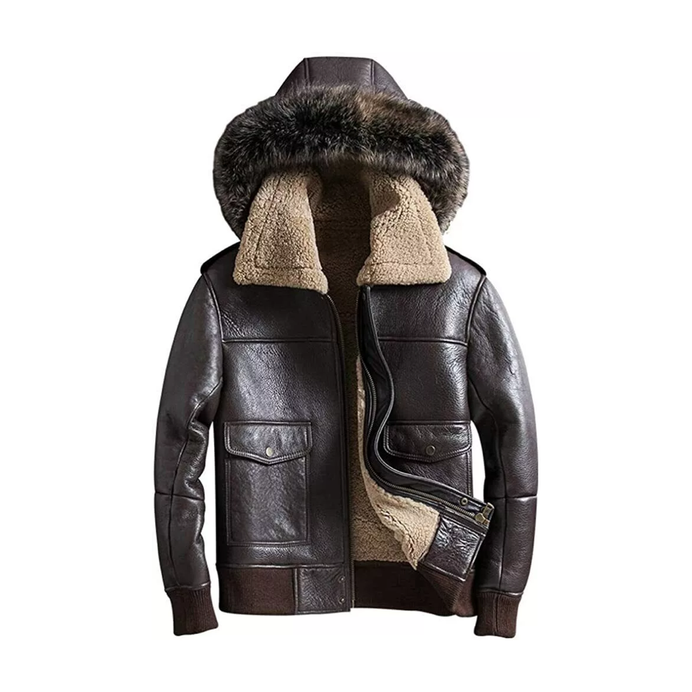 Men's RAF Aviator Pilot Flying Bomber Shearling Fur brown Real Leather Jacket