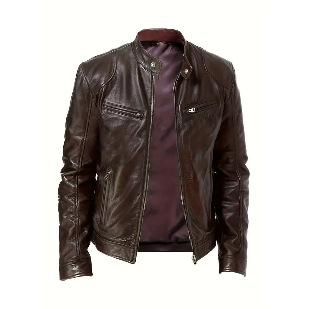 Men's Motocycle Cafe Racer Retro Real Leather Jacket Brown Biker Soft Sheepskin*
