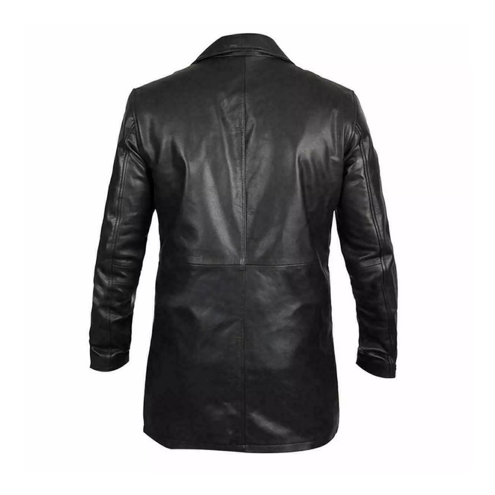 Men's Black Long Trench Vintage Real Sheepskin Motorcycle Leather jacket/Coat - Image 3