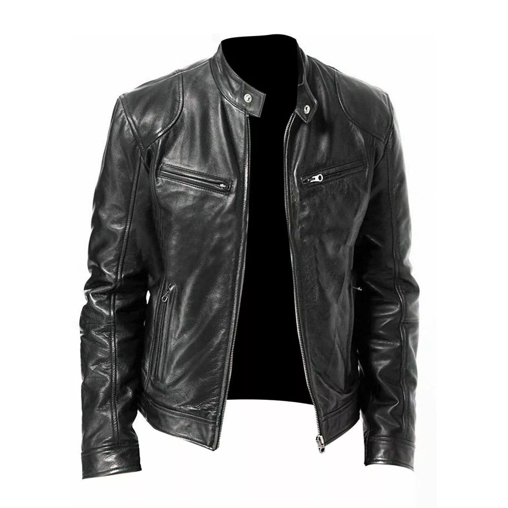 Biker Leather Jacket Black Retro Soft Sheep Skin Leather