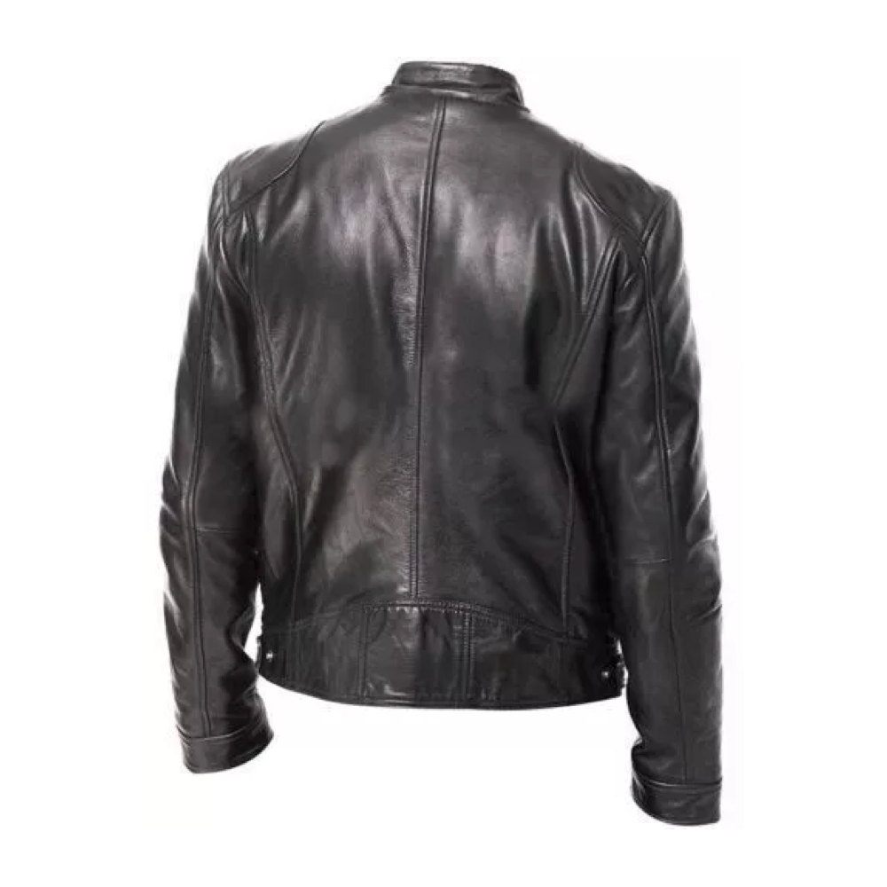 Biker Leather Jacket Black Retro Soft Sheep Skin Leather - Image 2