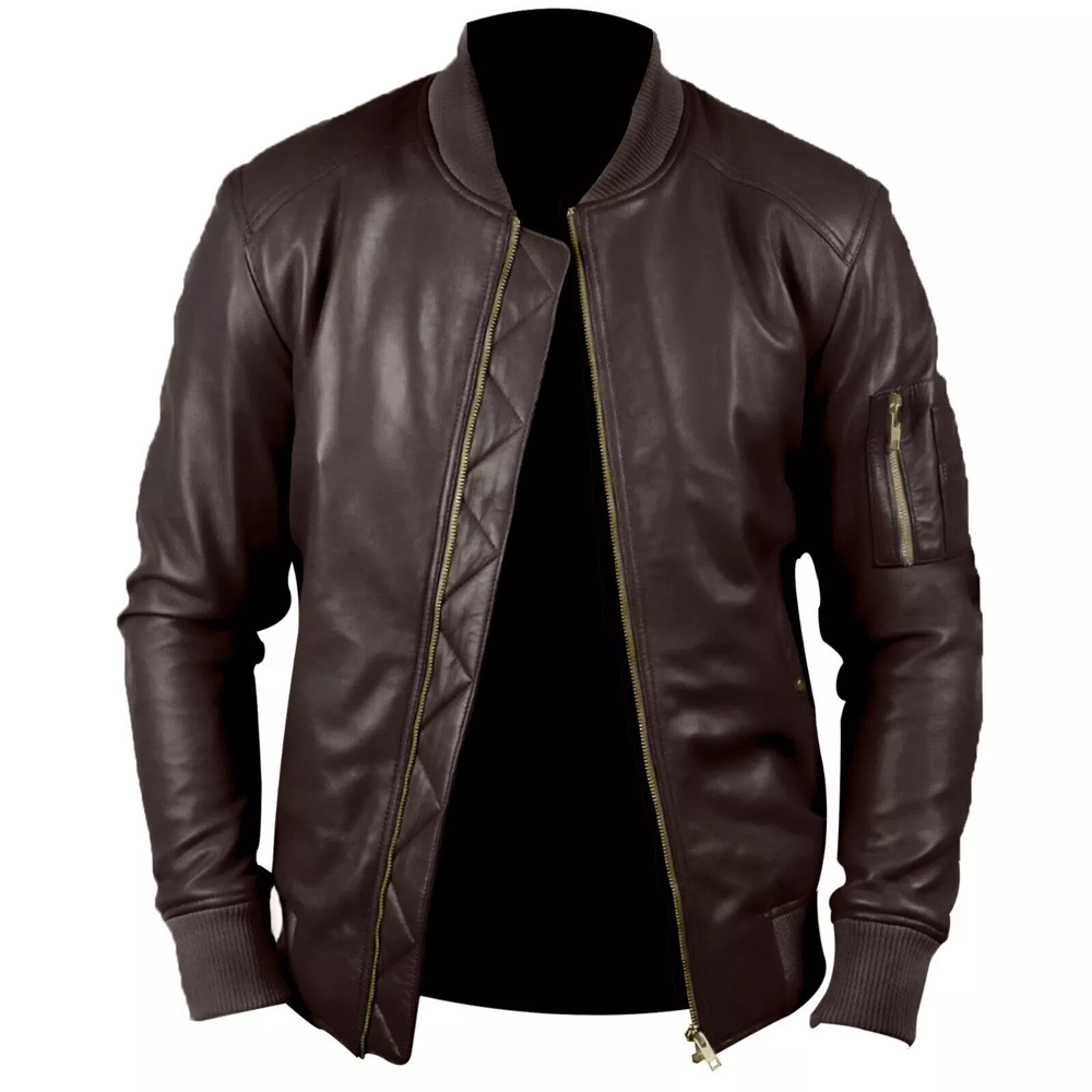 Mens Distressed Brown Retro Leather Jacket Motorcycle Stand Biker Coat Outwear*