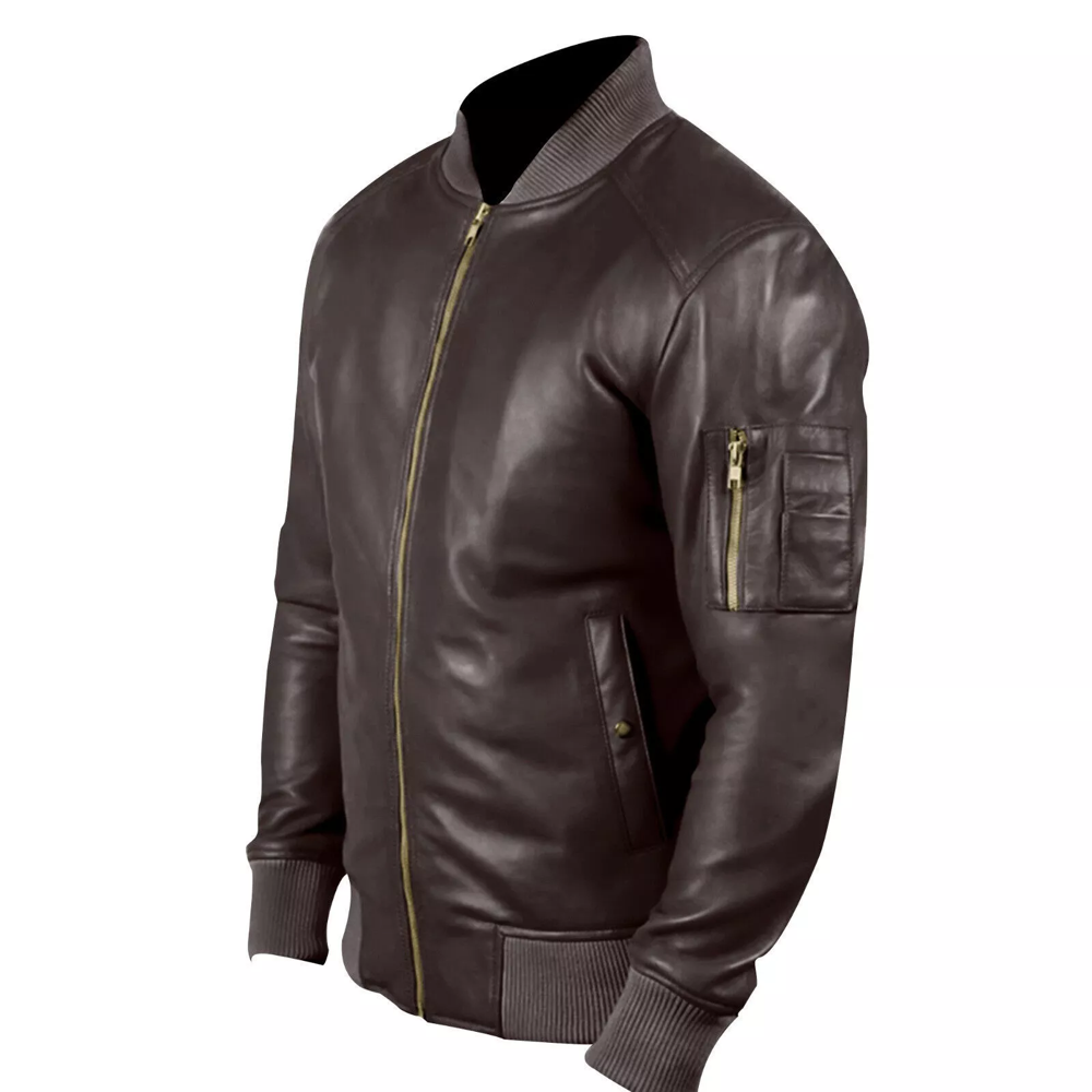 Mens Distressed Brown Retro Leather Jacket Motorcycle Stand Biker Coat Outwear* - Image 3