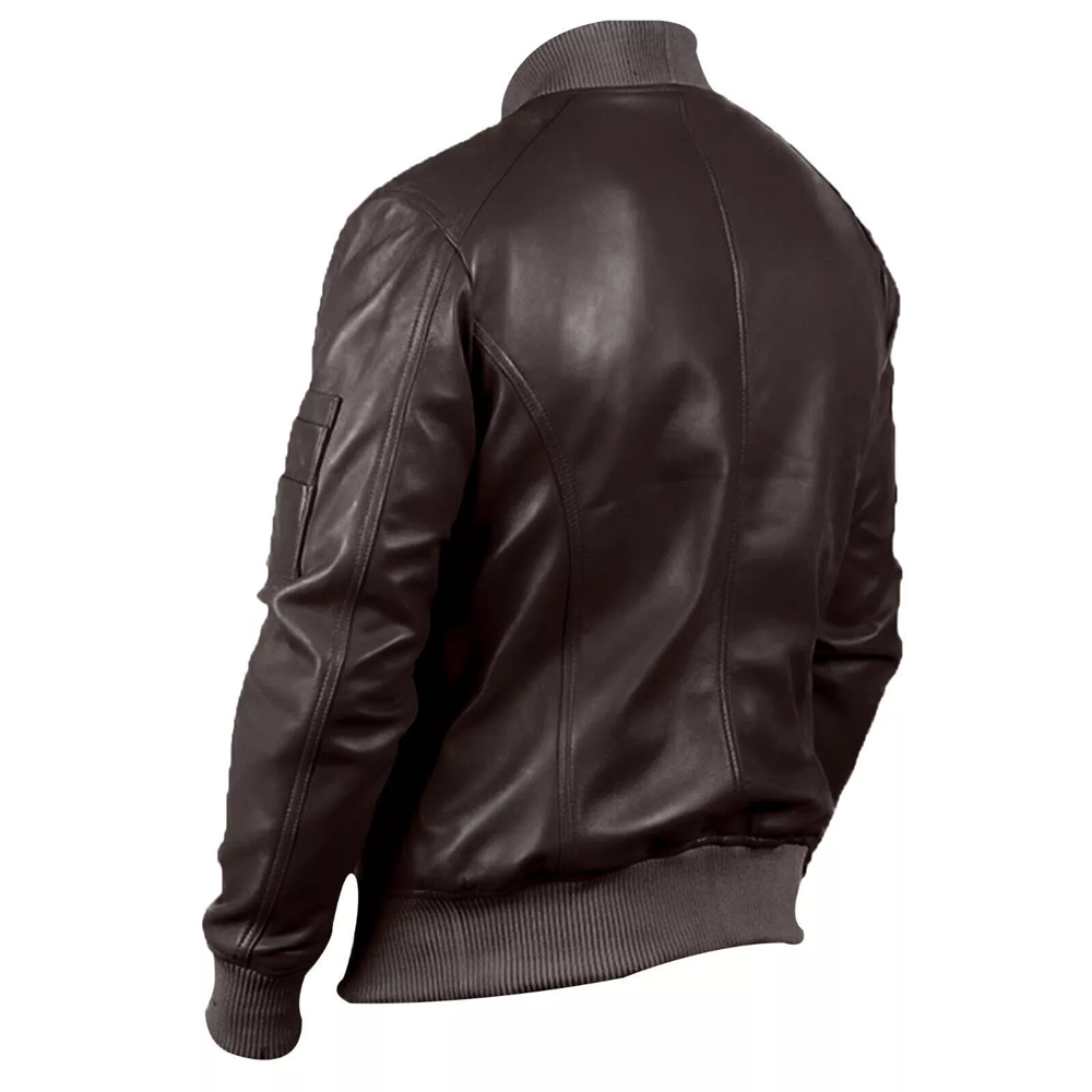 Mens Distressed Brown Retro Leather Jacket Motorcycle Stand Biker Coat Outwear* - Image 2