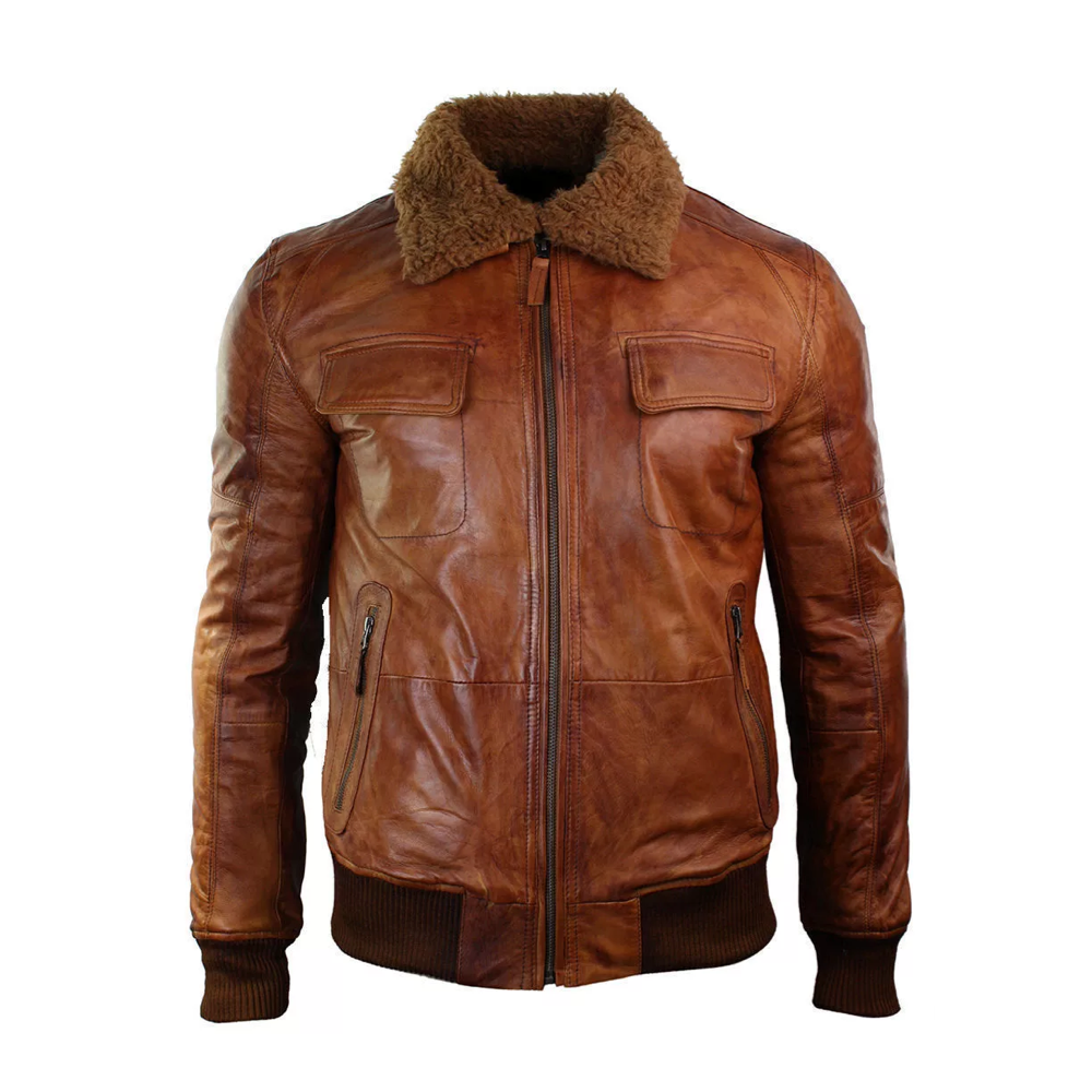 Men's Aviator Pilot Distressed Brown Real Lambskin Leather Flight Bomber Jacket*