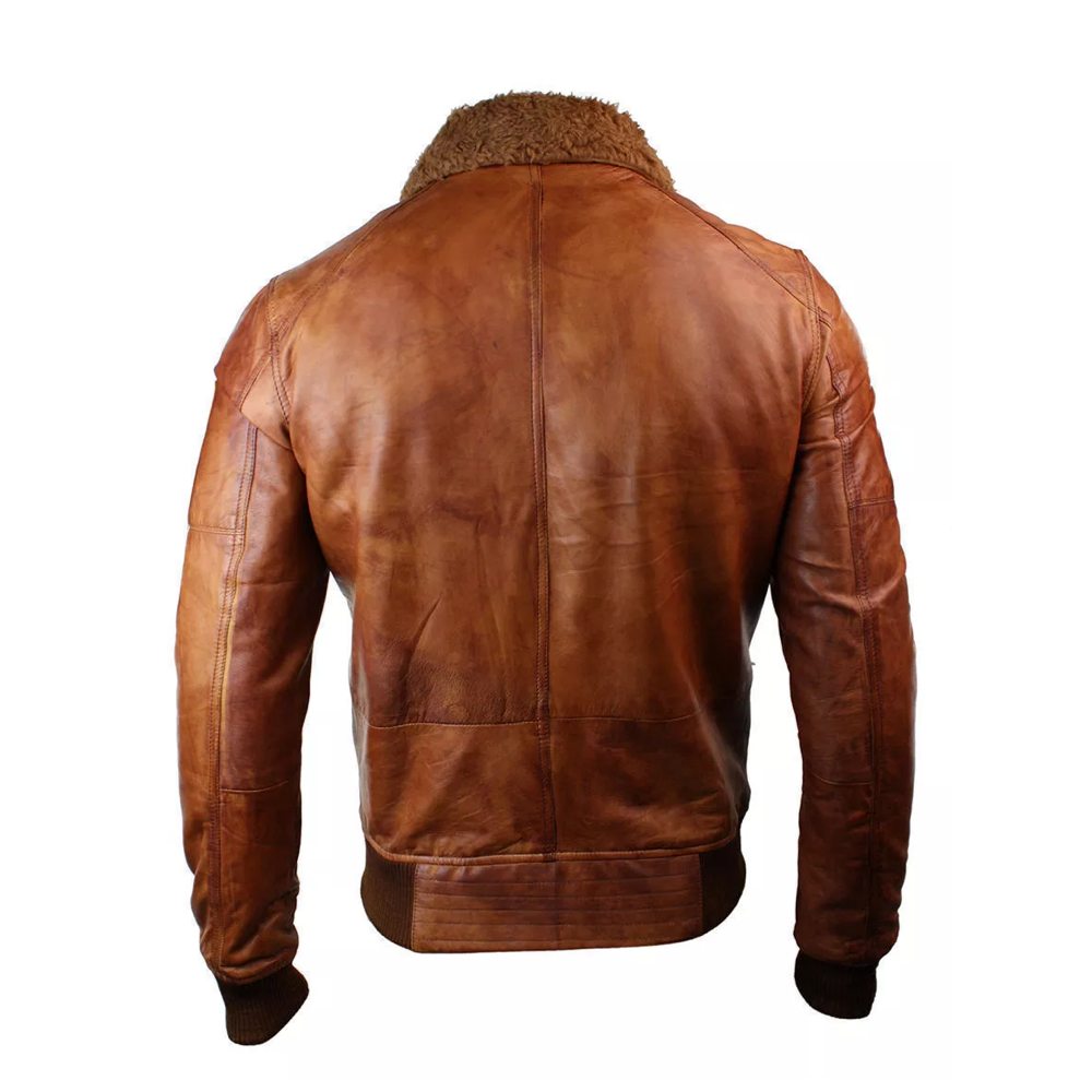 Men's Aviator Pilot Distressed Brown Real Lambskin Leather Flight Bomber Jacket* - Image 2