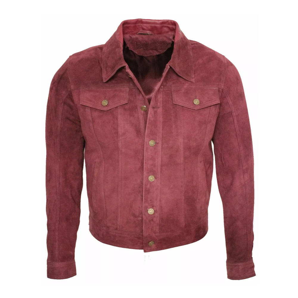 Men Leather Trucker Suede Jacket Cafe Biker Retro Button Western Cowboy Jacket* - Image 2