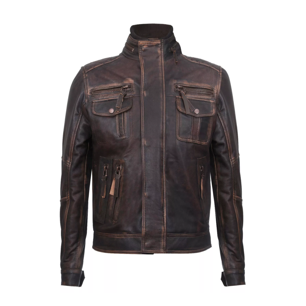 Men's Vintage Brown 100% Leather Retro Biker Jacket Distressed Motorcycle Jacket*