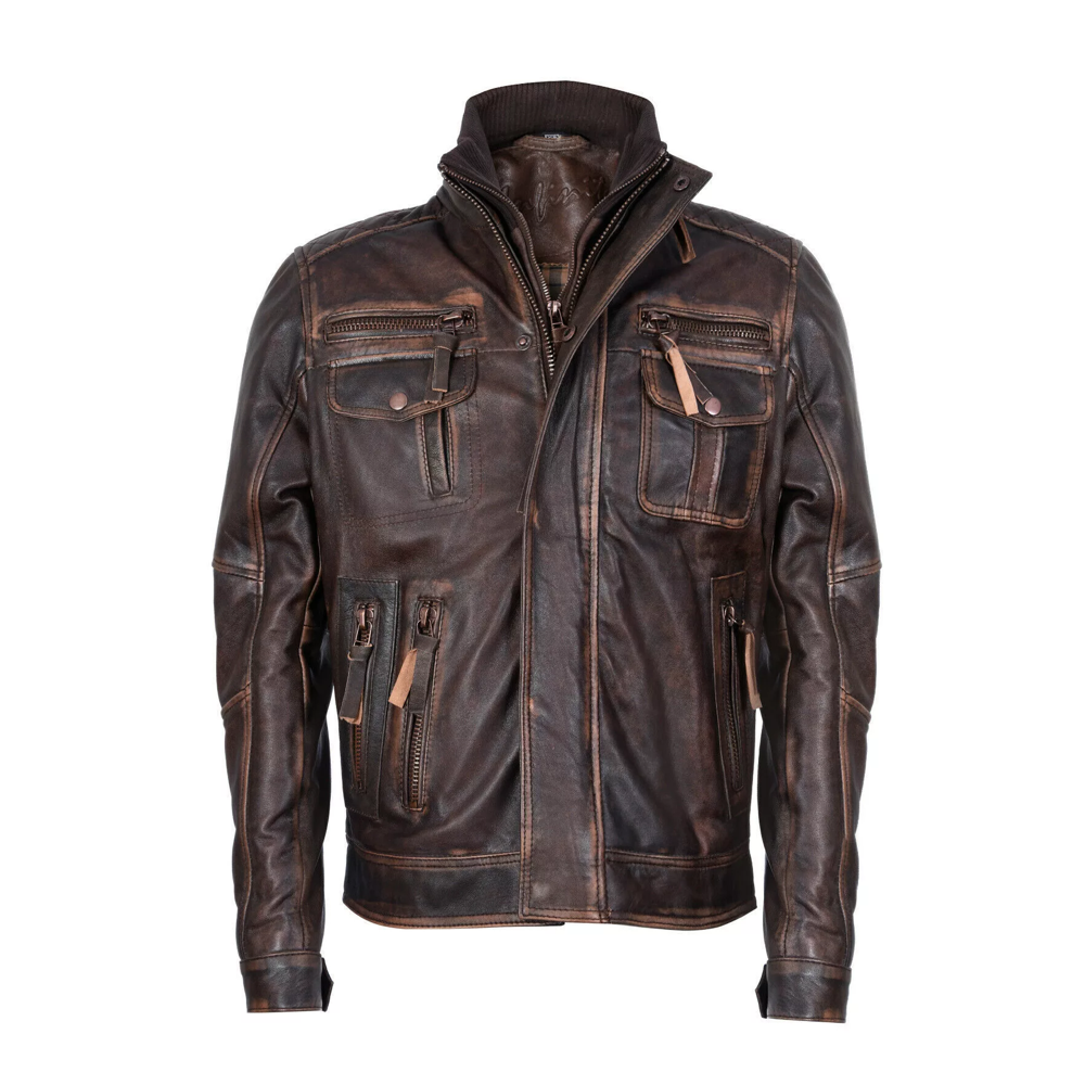 Men's Vintage Brown 100% Leather Retro Biker Jacket Distressed Motorcycle Jacket* - Image 5