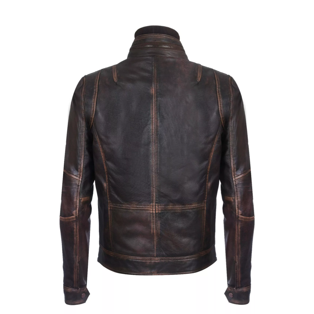 Men's Vintage Brown 100% Leather Retro Biker Jacket Distressed Motorcycle Jacket* - Image 4
