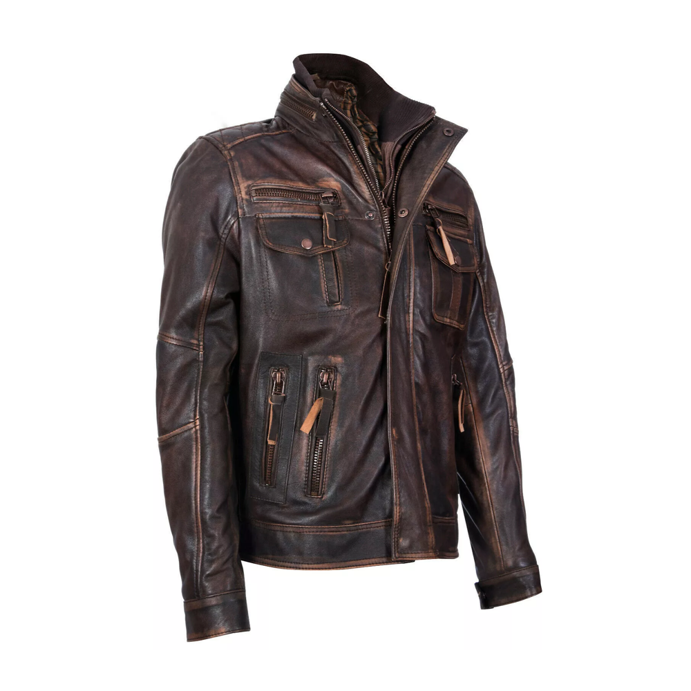 Men's Vintage Brown 100% Leather Retro Biker Jacket Distressed Motorcycle Jacket* - Image 3