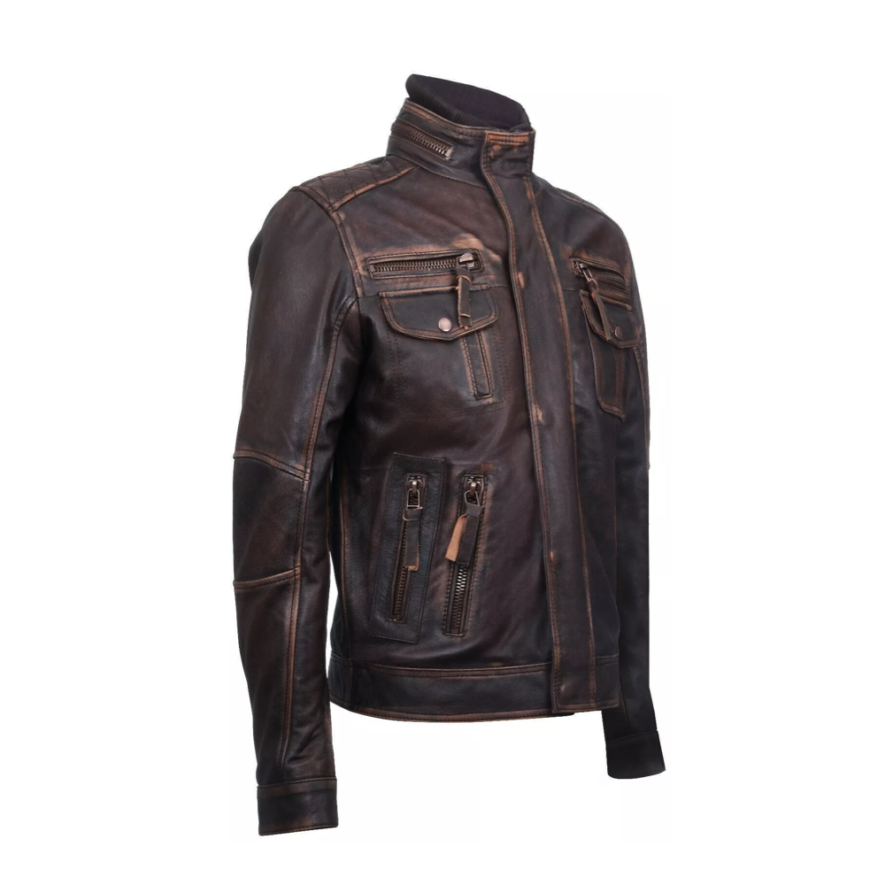 Men's Vintage Brown 100% Leather Retro Biker Jacket Distressed Motorcycle Jacket* - Image 2