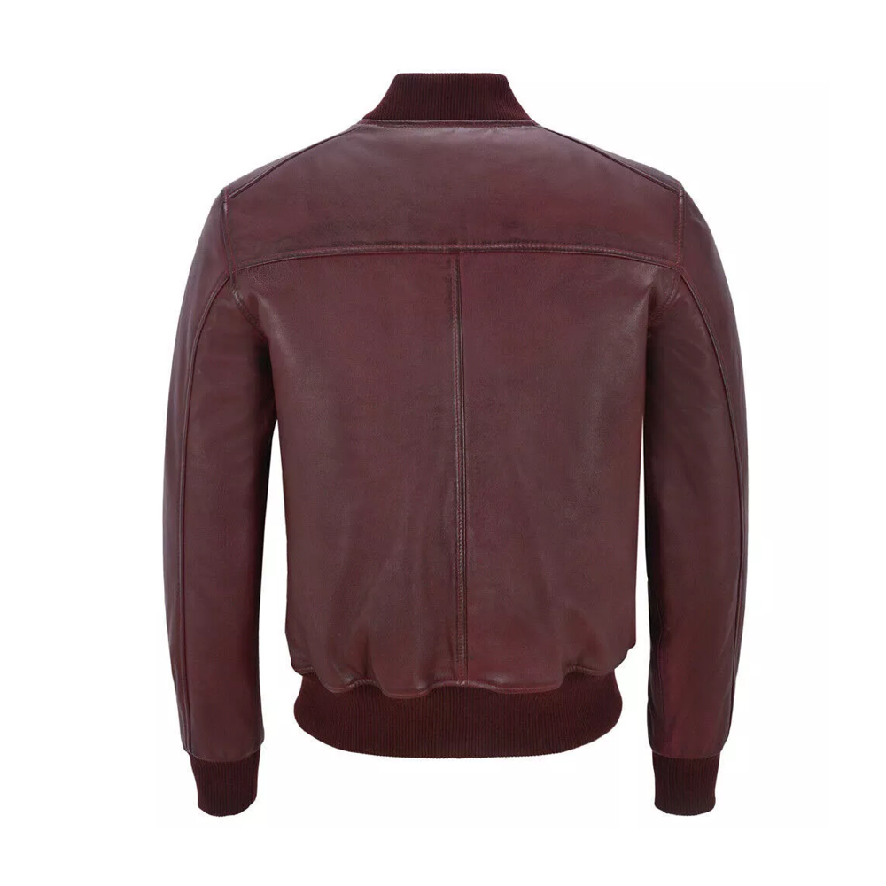 Men's Vintage Retro Jacket 100% Real Lambskin Leather Maroon Biker Jacket* - Image 2