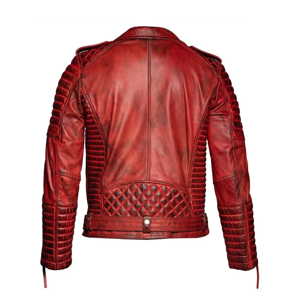 Mens Real Leather Jacket Cafe Racer Red Genuine Motorcycle Retro Biker* - Image 2