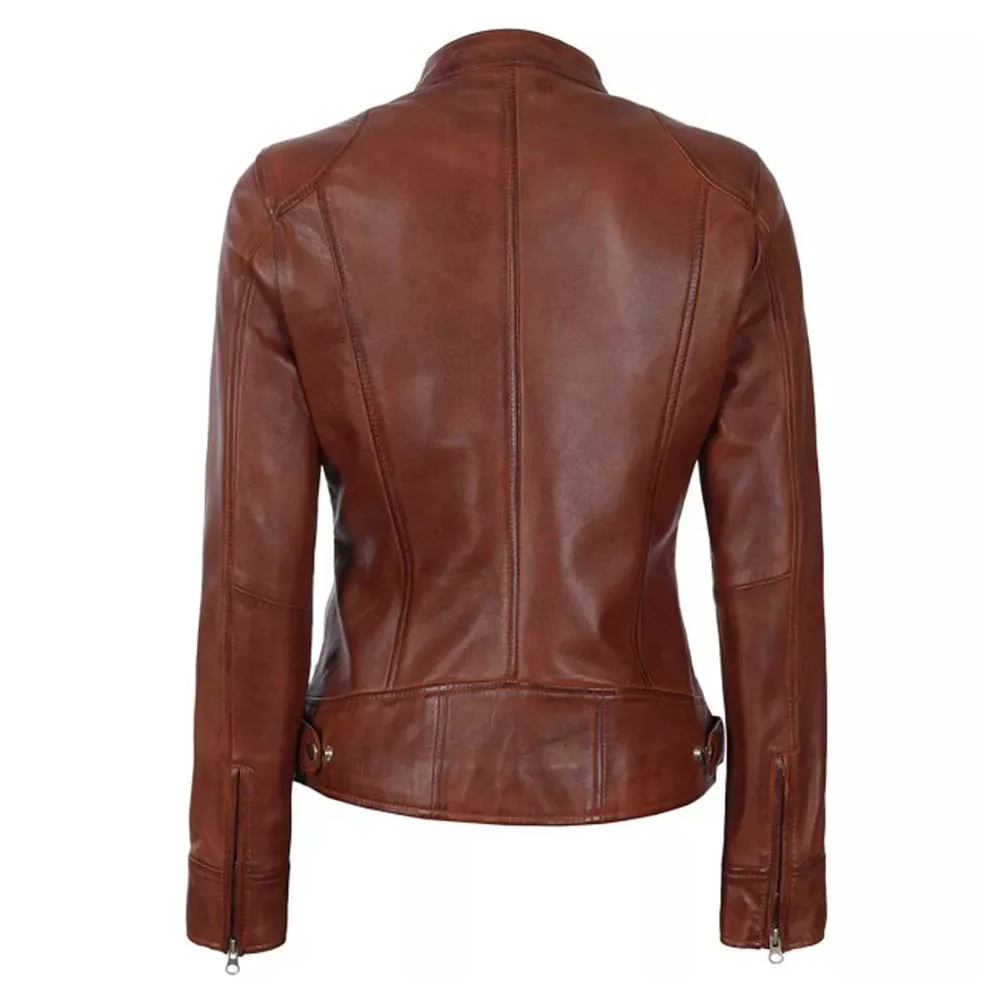 Women's Vintage Motorcycle Casual Slim Fit Retro Genuine Real Leather Jacket* - Image 3