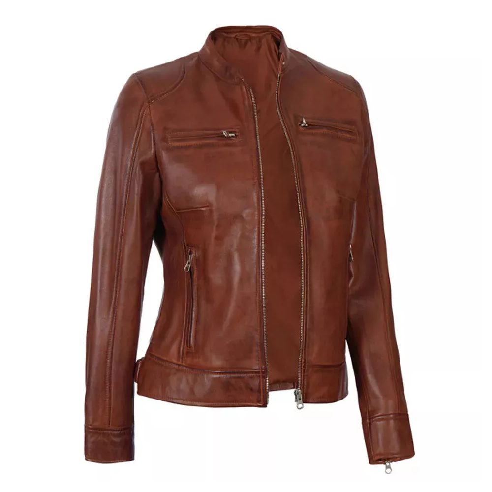 Women's Vintage Motorcycle Casual Slim Fit Retro Genuine Real Leather Jacket* - Image 2