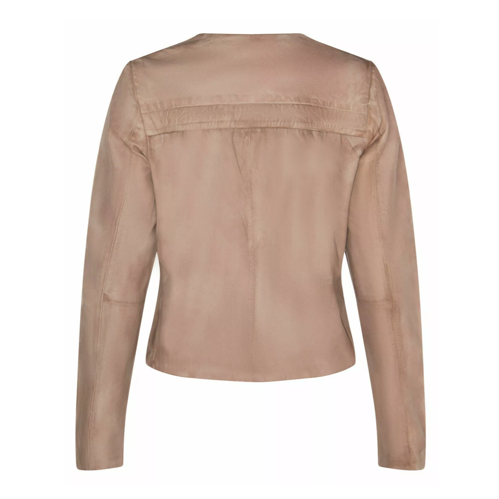 Ladies Leather Biker Jacket Classic Beige Real Lamb Cropped Retro Jacket - Image 2