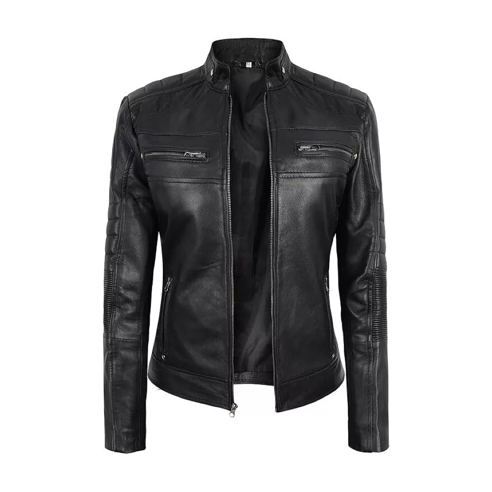 Women Genuine Lambskin Leather Jacket Black Slim fit Biker Motorcycle Jacket