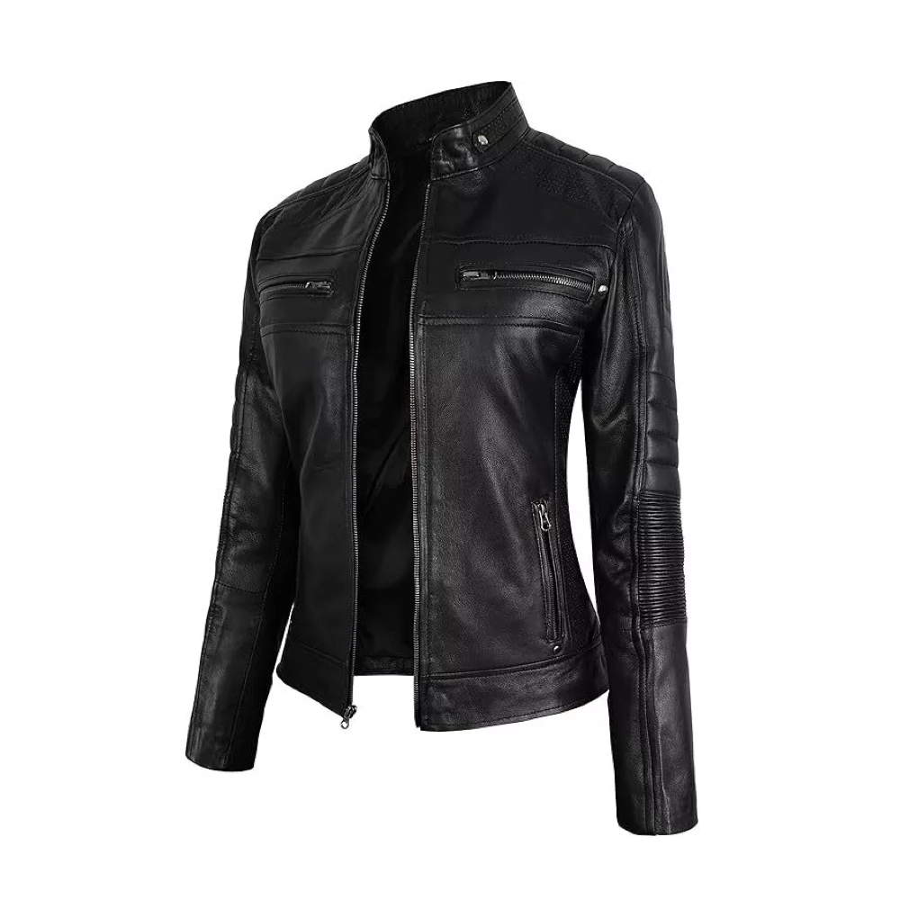 Women Genuine Lambskin Leather Jacket Black Slim fit Biker Motorcycle Jacket - Image 3