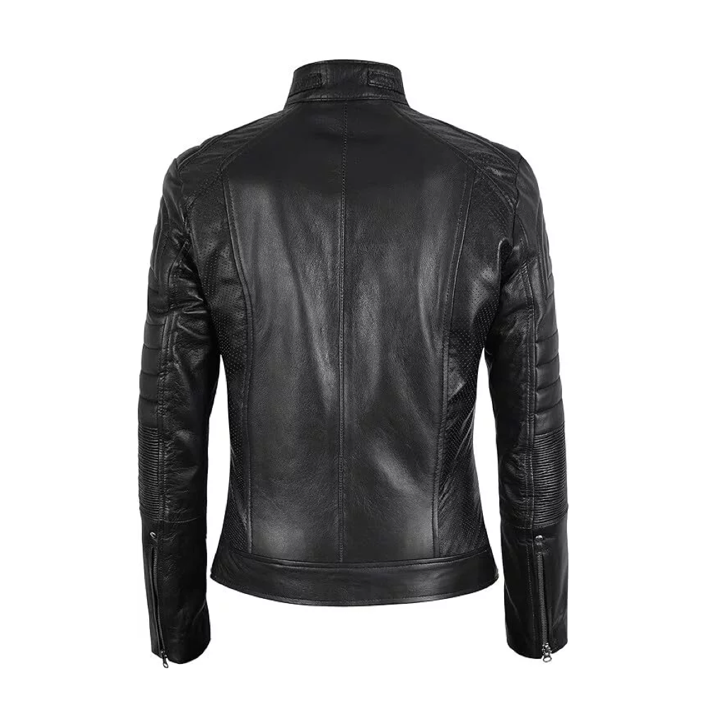 Women Genuine Lambskin Leather Jacket Black Slim fit Biker Motorcycle Jacket - Image 2