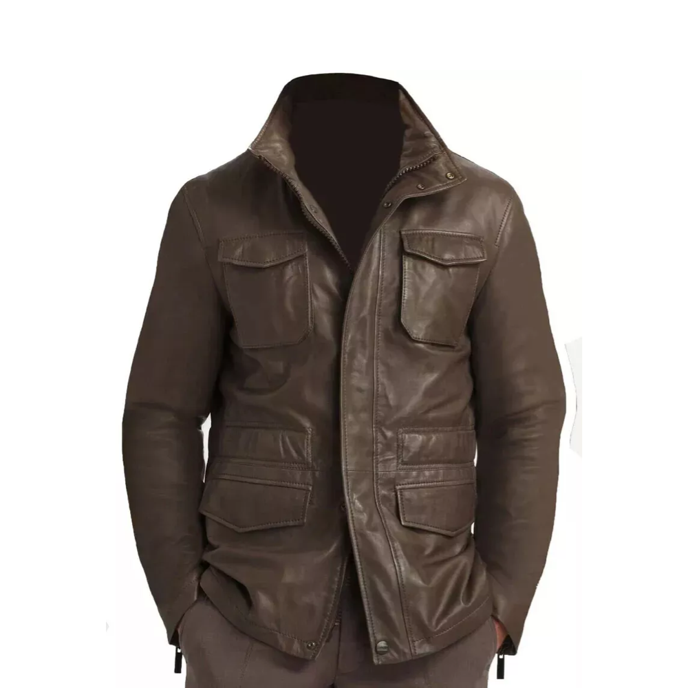 Men's Genuine Lambskin Leather Real Leather Jacket Field Brown Jacket Coat*