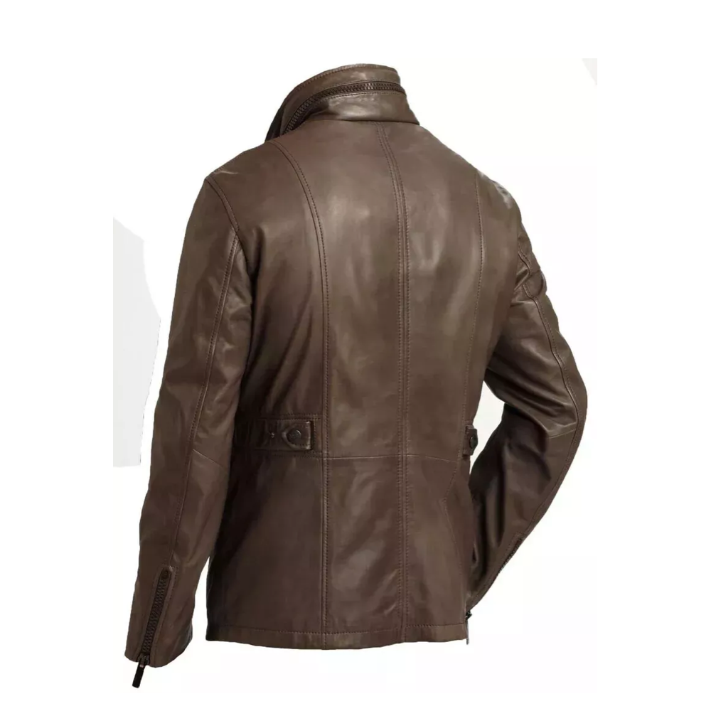 Men's Genuine Lambskin Leather Real Leather Jacket Field Brown Jacket Coat* - Image 2