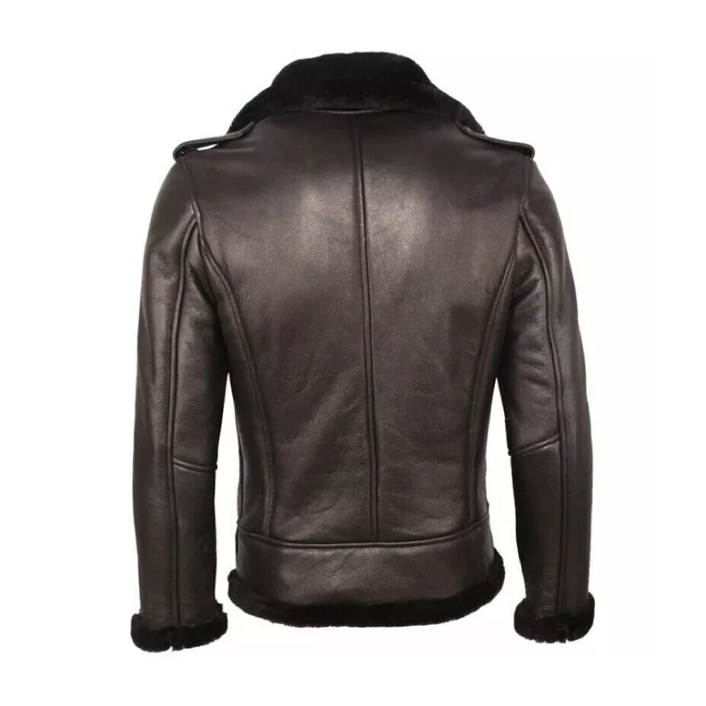 Men's Black RAF Aviator Pilot Fur Shearling Sheepskin Leather Jacket Coat* - Image 2
