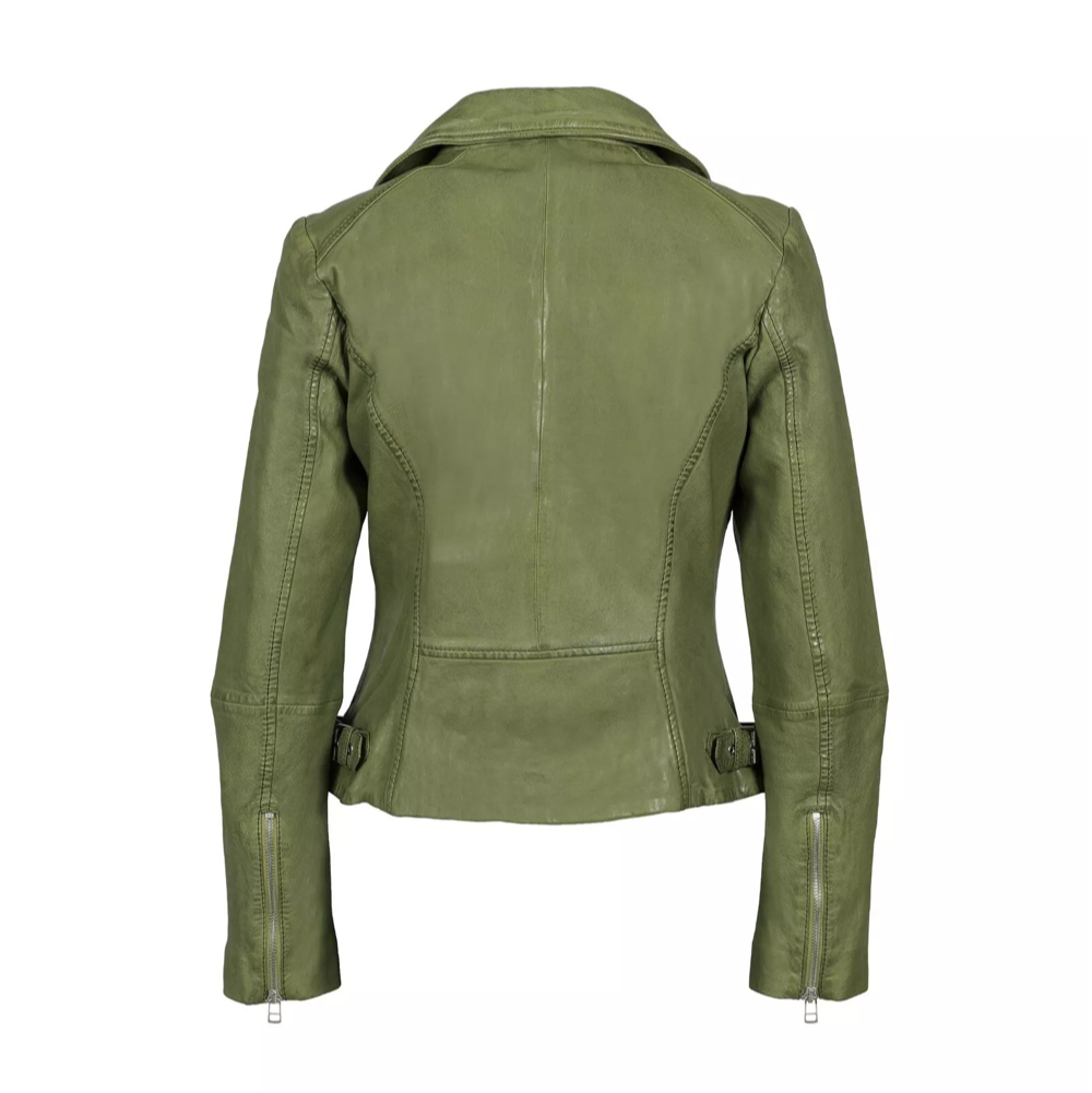 Women's Soft Genuine Leather Biker Jacket Motorcycle Lambskin Vintage Coat Green* - Image 2