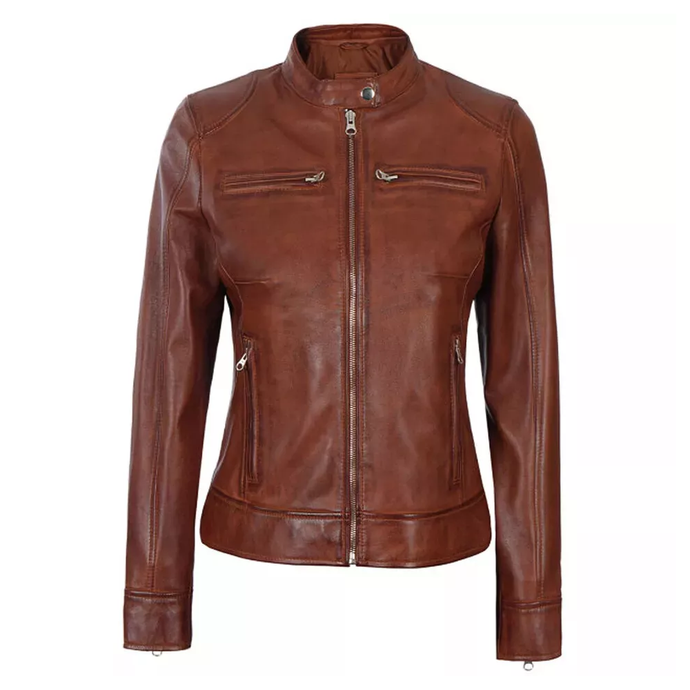 Women's Vintage Motorcycle Casual Slim Fit Retro Genuine Real Leather Jacket*