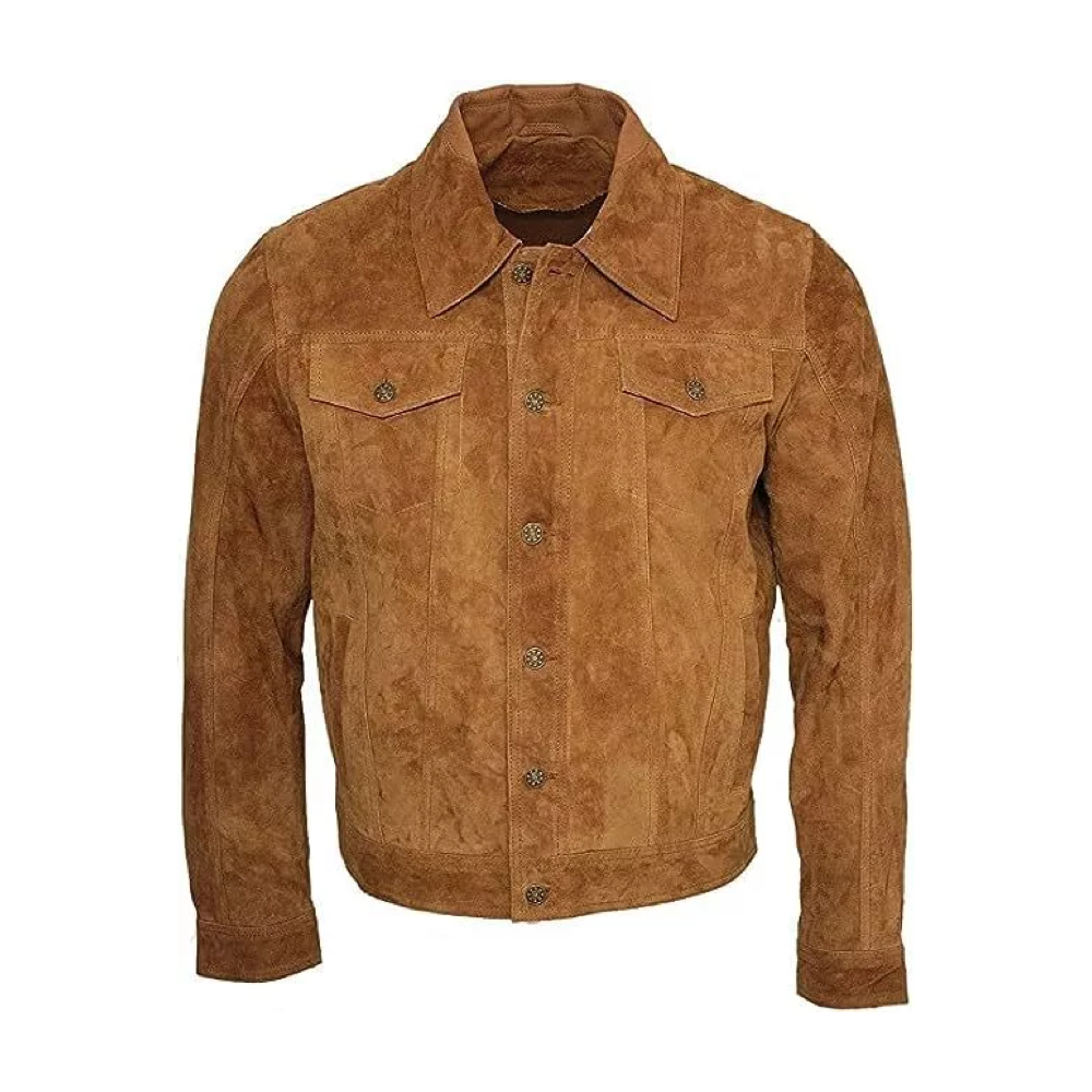 Men Brown Trucker Leather Suede Jacket Rider Cafe Retro Motocycle Cowboy Jacket*