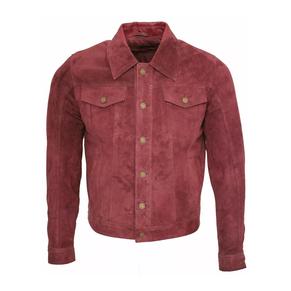 Men Leather Trucker Suede Jacket Cafe Biker Retro Button Western Cowboy Jacket*